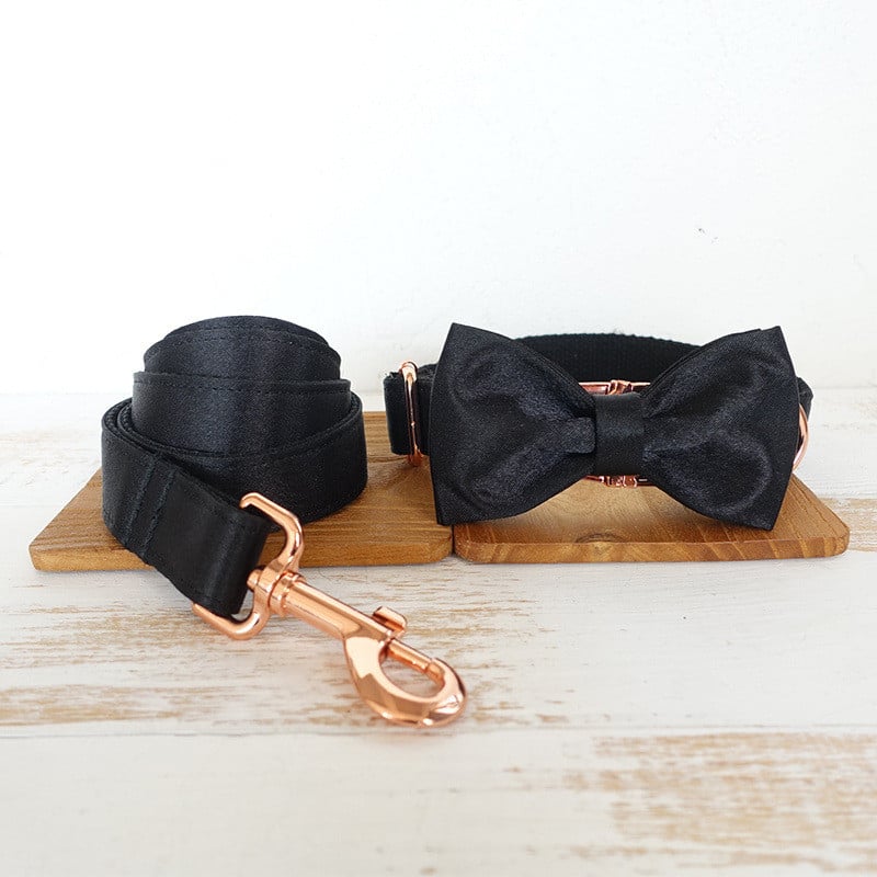 Velvet Collar, Leash & Bow Tie Set