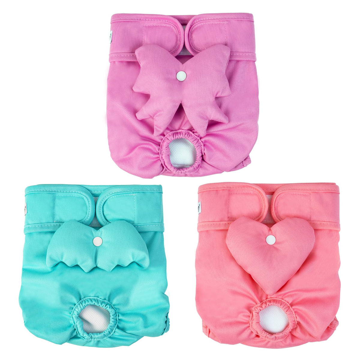 Dono Washable Female Dog Diapers with Cute Floppy Decor Highly Absorbent Reusable Doggie Period Panties Leak-Proof Puppy Diapers with Adjustable Snaps for Pet in Heat Small Pink Green Blue