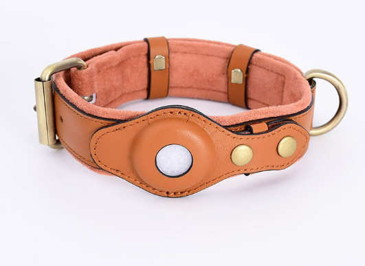 Leather Dog Collar with Location Tracker