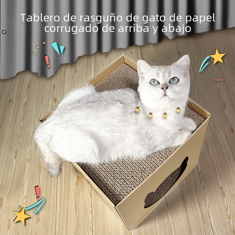 Vertical Cat Scratching Post with Corrugated Paper House