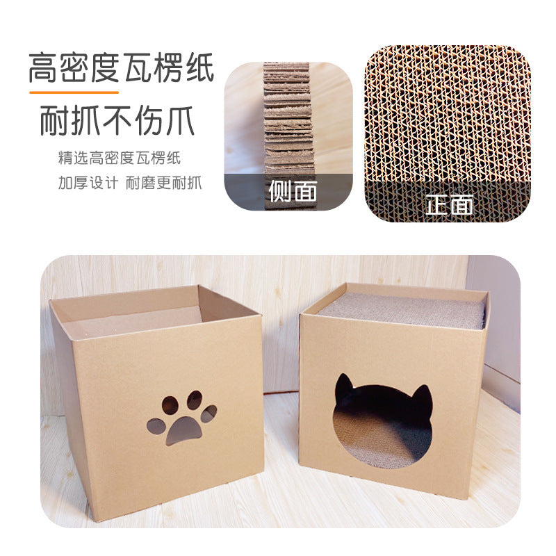 Vertical Cat Scratching Post with Corrugated Paper House