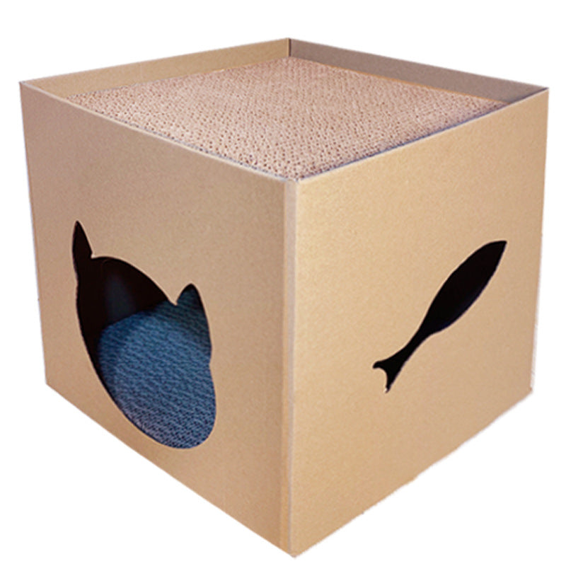 Vertical Cat Scratching Post with Corrugated Paper House