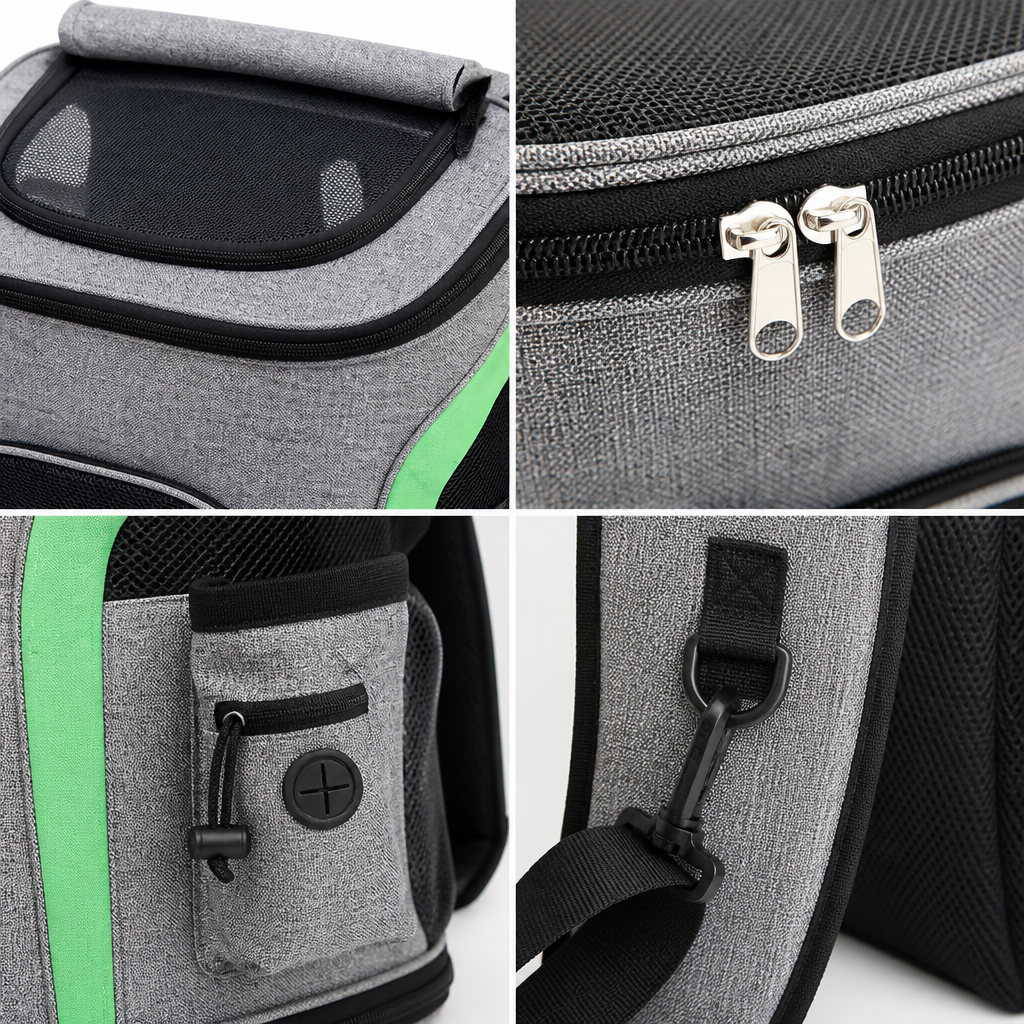 AirFlow Pet Carrier Backpack mesh and zipper detail