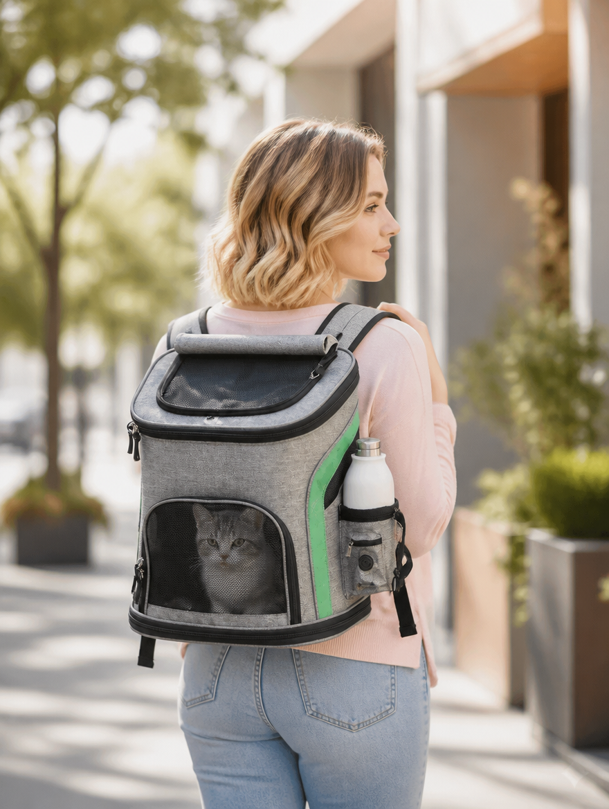 AirFlow Pet Carrier Backpack lifestyle view with cat