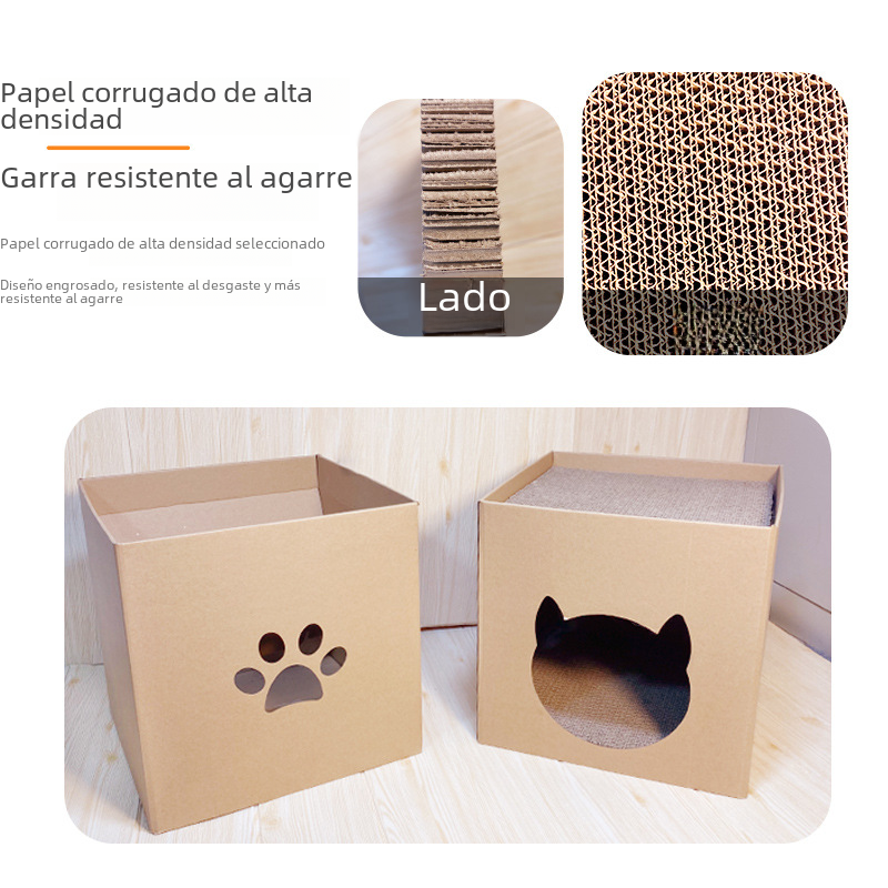 Vertical Cat Scratching Post with Corrugated Paper House