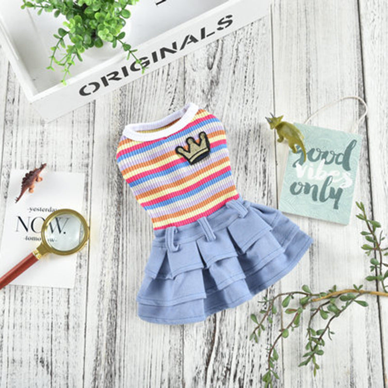 Cartoon Striped Skirt Dress for Small Dogs